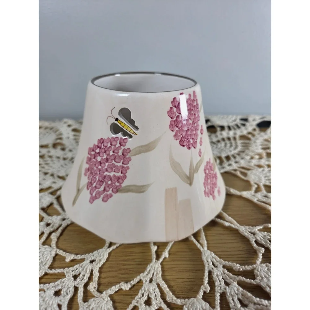 Floral Ceramic Jar Candle Shade with Bee Cutouts Pink Mauve Scalloped Edge